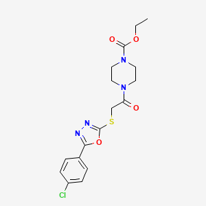 molecular formula C17H19ClN4O4S B2865253 ETHYL 4-(2-{[5-(4-CHLOROPHENYL)-1,3,4-OXADIAZOL-2-YL]SULFANYL}ACETYL)PIPERAZINE-1-CARBOXYLATE CAS No. 850937-02-9