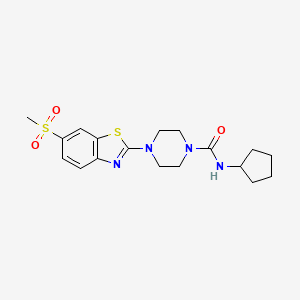 molecular formula C18H24N4O3S2 B2865321 N-cyclopentyl-4-(6-(methylsulfonyl)benzo[d]thiazol-2-yl)piperazine-1-carboxamide CAS No. 1286728-58-2