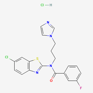molecular formula C20H17Cl2FN4OS B2865370 N-(3-(1H-imidazol-1-yl)propyl)-N-(6-chlorobenzo[d]thiazol-2-yl)-3-fluorobenzamide hydrochloride CAS No. 1215606-32-8