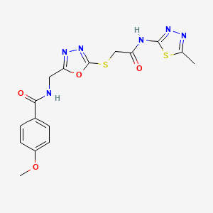B2865435 4-methoxy-N-((5-((2-((5-methyl-1,3,4-thiadiazol-2-yl)amino)-2-oxoethyl)thio)-1,3,4-oxadiazol-2-yl)methyl)benzamide CAS No. 851783-38-5