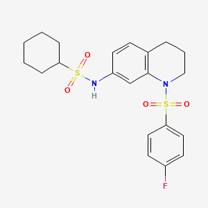molecular formula C21H25FN2O4S2 B2865466 N-(1-((4-fluorophenyl)sulfonyl)-1,2,3,4-tetrahydroquinolin-7-yl)cyclohexanesulfonamide CAS No. 941987-05-9