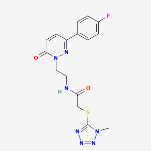 molecular formula C16H16FN7O2S B2865469 N-(2-(3-(4-fluorophenyl)-6-oxopyridazin-1(6H)-yl)ethyl)-2-((1-methyl-1H-tetrazol-5-yl)thio)acetamide CAS No. 1219841-73-2