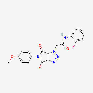 molecular formula C19H16FN5O4 B2865495 N-(2-fluorophenyl)-2-[5-(4-methoxyphenyl)-4,6-dioxo-1H,3aH,4H,5H,6H,6aH-pyrrolo[3,4-d][1,2,3]triazol-1-yl]acetamide CAS No. 1052605-55-6