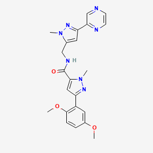 molecular formula C22H23N7O3 B2865527 3-(2,5-dimethoxyphenyl)-1-methyl-N-((1-methyl-3-(pyrazin-2-yl)-1H-pyrazol-5-yl)methyl)-1H-pyrazole-5-carboxamide CAS No. 2034373-39-0