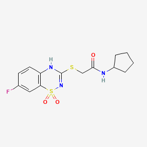 molecular formula C14H16FN3O3S2 B2865543 N-cyclopentyl-2-[(7-fluoro-1,1-dioxo-4H-1lambda6,2,4-benzothiadiazin-3-yl)sulfanyl]acetamide CAS No. 886955-97-1
