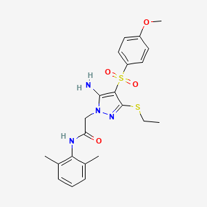 molecular formula C22H26N4O4S2 B2865562 2-(5-氨基-3-(乙硫基)-4-((4-甲氧基苯基)磺酰基)-1H-吡唑-1-基)-N-(2,6-二甲苯基)乙酰胺 CAS No. 1019099-79-6