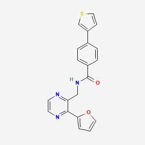 molecular formula C20H15N3O2S B2865597 N-((3-(furan-2-yl)pyrazin-2-yl)methyl)-4-(thiophen-3-yl)benzamide CAS No. 2034463-72-2