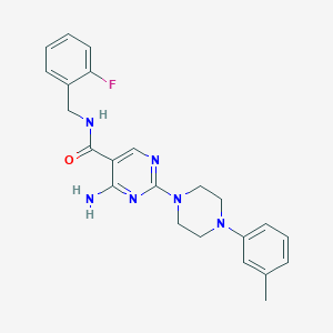 molecular formula C23H25FN6O B2865612 4-氨基-N~5~-(2-氟苄基)-2-[4-(3-甲基苯基)哌嗪基]-5-嘧啶甲酰胺 CAS No. 1251629-73-8