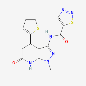 molecular formula C15H14N6O2S2 B2865613 4-methyl-N-(1-methyl-6-oxo-4-(thiophen-2-yl)-4,5,6,7-tetrahydro-1H-pyrazolo[3,4-b]pyridin-3-yl)-1,2,3-thiadiazole-5-carboxamide CAS No. 1203000-70-7