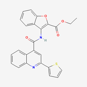 molecular formula C25H18N2O4S B2865620 Ethyl 3-(2-(thiophen-2-yl)quinoline-4-carboxamido)benzofuran-2-carboxylate CAS No. 477500-81-5