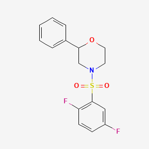 molecular formula C16H15F2NO3S B2865621 4-((2,5-Difluorophenyl)sulfonyl)-2-phenylmorpholine CAS No. 946383-65-9