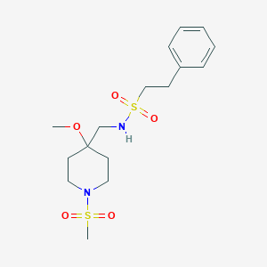 molecular formula C16H26N2O5S2 B2865629 N-[(1-methanesulfonyl-4-methoxypiperidin-4-yl)methyl]-2-phenylethane-1-sulfonamide CAS No. 2415634-91-0