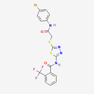 molecular formula C18H12BrF3N4O2S2 B2865641 N-(5-((2-((4-bromophenyl)amino)-2-oxoethyl)thio)-1,3,4-thiadiazol-2-yl)-2-(trifluoromethyl)benzamide CAS No. 391869-41-3