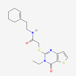 molecular formula C18H23N3O2S2 B2865642 N-(2-(cyclohex-1-en-1-yl)ethyl)-2-((3-ethyl-4-oxo-3,4-dihydrothieno[3,2-d]pyrimidin-2-yl)thio)acetamide CAS No. 1260923-51-0