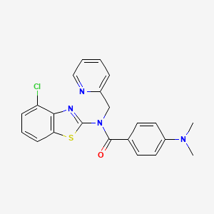 molecular formula C22H19ClN4OS B2865655 N-(4-chloro-1,3-benzothiazol-2-yl)-4-(dimethylamino)-N-[(pyridin-2-yl)methyl]benzamide CAS No. 900005-20-1