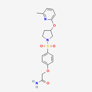 molecular formula C18H21N3O5S B2865660 2-(4-((3-((6-Methylpyridin-2-yl)oxy)pyrrolidin-1-yl)sulfonyl)phenoxy)acetamide CAS No. 1903040-62-9