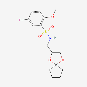 molecular formula C15H20FNO5S B2865667 N-(1,4-dioxaspiro[4.4]nonan-2-ylmethyl)-5-fluoro-2-methoxybenzenesulfonamide CAS No. 899962-97-1