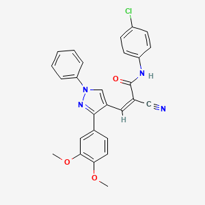 molecular formula C27H21ClN4O3 B2865675 (Z)-N-(4-Chlorophenyl)-2-cyano-3-[3-(3,4-dimethoxyphenyl)-1-phenylpyrazol-4-yl]prop-2-enamide CAS No. 475200-89-6