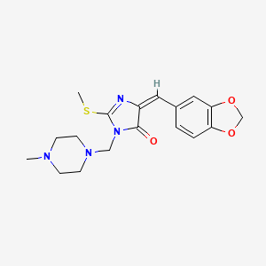 molecular formula C18H22N4O3S B2865684 (4E)-4-[(2H-1,3-benzodioxol-5-yl)methylidene]-1-[(4-methylpiperazin-1-yl)methyl]-2-(methylsulfanyl)-4,5-dihydro-1H-imidazol-5-one CAS No. 865659-62-7