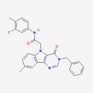 molecular formula C27H23FN4O2 B2865692 2-(3-benzyl-8-methyl-4-oxo-3H-pyrimido[5,4-b]indol-5(4H)-yl)-N-(3-fluoro-4-methylphenyl)acetamide CAS No. 1185139-18-7