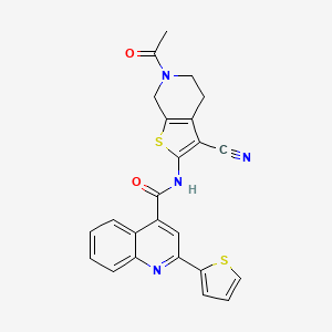 molecular formula C24H18N4O2S2 B2865807 N-(6-acetyl-3-cyano-4,5,6,7-tetrahydrothieno[2,3-c]pyridin-2-yl)-2-(thiophen-2-yl)quinoline-4-carboxamide CAS No. 864858-70-8
