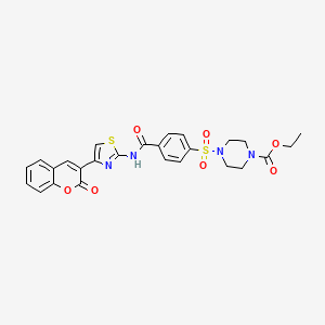 molecular formula C26H24N4O7S2 B2865827 ethyl 4-((4-((4-(2-oxo-2H-chromen-3-yl)thiazol-2-yl)carbamoyl)phenyl)sulfonyl)piperazine-1-carboxylate CAS No. 361174-39-2