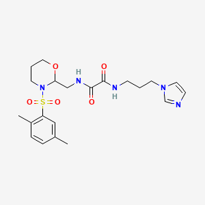 molecular formula C21H29N5O5S B2865845 N1-(3-(1H-imidazol-1-yl)propyl)-N2-((3-((2,5-dimethylphenyl)sulfonyl)-1,3-oxazinan-2-yl)methyl)oxalamide CAS No. 872724-45-3