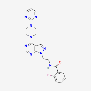 molecular formula C22H22FN9O B2865859 2-fluoro-N-(2-(4-(4-(pyrimidin-2-yl)piperazin-1-yl)-1H-pyrazolo[3,4-d]pyrimidin-1-yl)ethyl)benzamide CAS No. 1021025-46-6