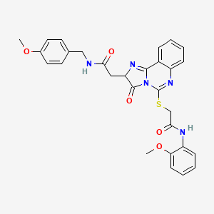 molecular formula C29H27N5O5S B2865891 N-(2-methoxyphenyl)-2-{[2-({[(4-methoxyphenyl)methyl]carbamoyl}methyl)-3-oxo-2H,3H-imidazo[1,2-c]quinazolin-5-yl]sulfanyl}acetamide CAS No. 1023456-33-8