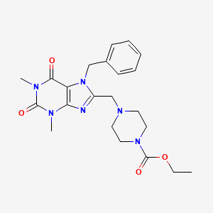 molecular formula C22H28N6O4 B2865912 ethyl 4-[(7-benzyl-1,3-dimethyl-2,6-dioxo-2,3,6,7-tetrahydro-1H-purin-8-yl)methyl]piperazine-1-carboxylate CAS No. 847241-20-7