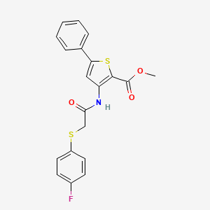 molecular formula C20H16FNO3S2 B2865963 Methyl 3-(2-((4-fluorophenyl)thio)acetamido)-5-phenylthiophene-2-carboxylate CAS No. 922632-61-9