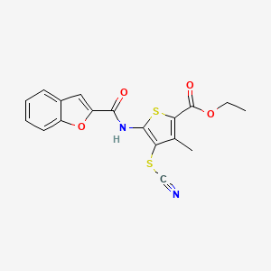 molecular formula C18H14N2O4S2 B2865973 ethyl 5-(1-benzofuran-2-amido)-4-(cyanosulfanyl)-3-methylthiophene-2-carboxylate CAS No. 923457-86-7