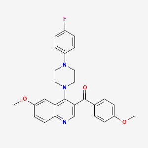 molecular formula C28H26FN3O3 B2865975 (4-(4-(4-Fluorophenyl)piperazin-1-yl)-6-methoxyquinolin-3-yl)(4-methoxyphenyl)methanone CAS No. 866843-02-9