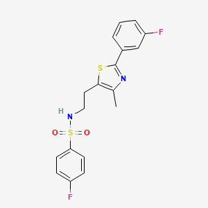 molecular formula C18H16F2N2O2S2 B2865978 4-fluoro-N-[2-[2-(3-fluorophenyl)-4-methyl-1,3-thiazol-5-yl]ethyl]benzenesulfonamide CAS No. 946328-52-5