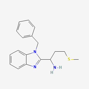 molecular formula C18H21N3S B2865980 1-(1-Benzylbenzimidazol-2-yl)-3-methylsulfanylpropan-1-amine CAS No. 750616-10-5