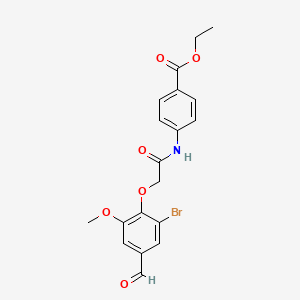 molecular formula C19H18BrNO6 B2865982 Ethyl 4-{[(2-bromo-4-formyl-6-methoxyphenoxy)acetyl]amino}benzoate CAS No. 692275-42-6