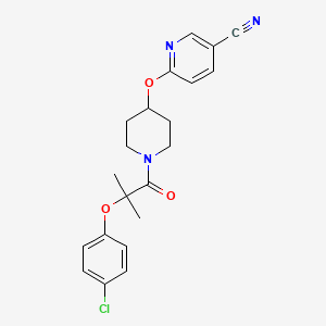 molecular formula C21H22ClN3O3 B2865986 6-((1-(2-(4-Chlorophenoxy)-2-methylpropanoyl)piperidin-4-yl)oxy)nicotinonitrile CAS No. 1426314-61-5