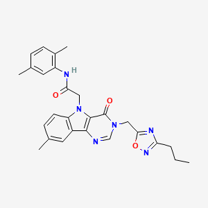 molecular formula C27H28N6O3 B2866138 N-(2,5-dimethylphenyl)-2-{8-methyl-4-oxo-3-[(3-propyl-1,2,4-oxadiazol-5-yl)methyl]-3H,4H,5H-pyrimido[5,4-b]indol-5-yl}acetamide CAS No. 1111976-66-9