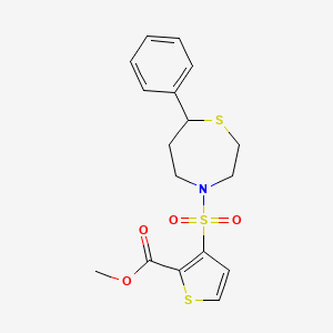 molecular formula C17H19NO4S3 B2866152 Methyl 3-[(7-phenyl-1,4-thiazepan-4-yl)sulfonyl]thiophene-2-carboxylate CAS No. 1797637-77-4
