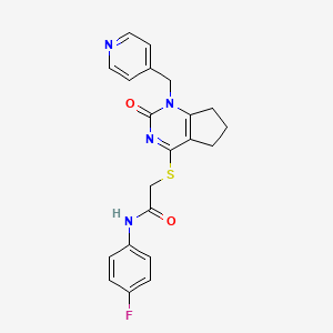 molecular formula C21H19FN4O2S B2866219 N-(4-fluorophenyl)-2-({2-oxo-1-[(pyridin-4-yl)methyl]-1H,2H,5H,6H,7H-cyclopenta[d]pyrimidin-4-yl}sulfanyl)acetamide CAS No. 946271-67-6