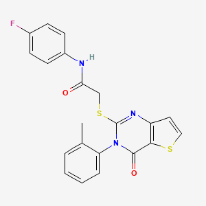 molecular formula C21H16FN3O2S2 B2866279 N-(4-fluorophenyl)-2-{[3-(2-methylphenyl)-4-oxo-3,4-dihydrothieno[3,2-d]pyrimidin-2-yl]sulfanyl}acetamide CAS No. 1291833-99-2