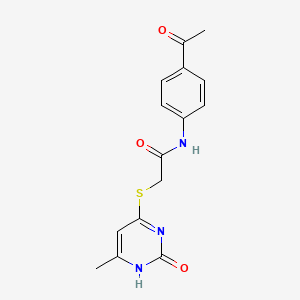 molecular formula C15H15N3O3S B2866357 N-(4-acetylphenyl)-2-((6-methyl-2-oxo-1,2-dihydropyrimidin-4-yl)thio)acetamide CAS No. 905692-31-1