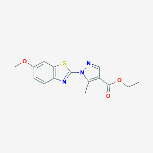 molecular formula C15H15N3O3S B286640 ethyl 1-(6-methoxy-1,3-benzothiazol-2-yl)-5-methyl-1H-pyrazole-4-carboxylate 