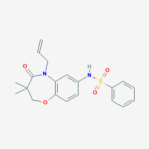 molecular formula C20H22N2O4S B2866413 N-(5-allyl-3,3-dimethyl-4-oxo-2,3,4,5-tetrahydrobenzo[b][1,4]oxazepin-7-yl)benzenesulfonamide CAS No. 922024-49-5