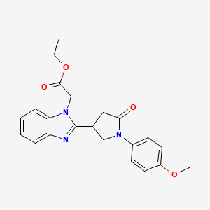 molecular formula C22H23N3O4 B2866415 ethyl 2-{2-[1-(4-methoxyphenyl)-5-oxopyrrolidin-3-yl]-1H-1,3-benzodiazol-1-yl}acetate CAS No. 912897-98-4