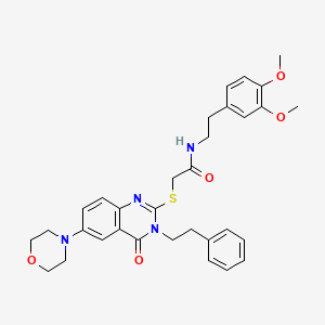 molecular formula C32H36N4O5S B2866471 N-[2-(3,4-dimethoxyphenyl)ethyl]-2-{[6-(morpholin-4-yl)-4-oxo-3-(2-phenylethyl)-3,4-dihydroquinazolin-2-yl]sulfanyl}acetamide CAS No. 689758-37-0
