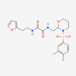 molecular formula C20H24FN3O6S B2866497 N'-{[3-(4-fluoro-3-methylbenzenesulfonyl)-1,3-oxazinan-2-yl]methyl}-N-[2-(furan-2-yl)ethyl]ethanediamide CAS No. 872722-65-1