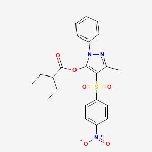 molecular formula C22H23N3O6S B2866499 3-methyl-4-(4-nitrobenzenesulfonyl)-1-phenyl-1H-pyrazol-5-yl 2-ethylbutanoate CAS No. 851093-67-9