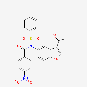 molecular formula C25H20N2O7S B2866526 N-(3-acetyl-2-methylbenzofuran-5-yl)-4-nitro-N-tosylbenzamide CAS No. 397281-26-4