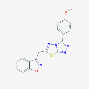 molecular formula C19H15N5O2S B286653 Methyl 4-{6-[(7-methyl-1,2-benzisoxazol-3-yl)methyl][1,2,4]triazolo[3,4-b][1,3,4]thiadiazol-3-yl}phenyl ether 